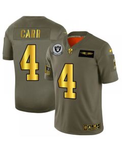 Men's Oakland Raiders #4 Derek Carr 2019 Olive/Gold Salute To Service Limited Stitched NFL Jersey