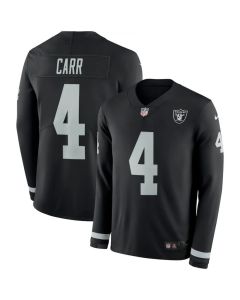 Men's Oakland Raiders #4 Derek Carr Black Therma Long Sleeve Stitched NFL Jersey