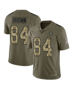 Men's Oakland Raiders #84 Antonio Brown Olive Green Salute To Service Stitched NFL Jersey