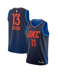 Men's Oklahoma City Thunder #13 Paul George Navy Statement Edition Stitched NBA Jersey
