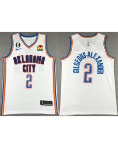 Men's Oklahoma City Thunder #2 Shai Gilgeous-Alexander White With NO.6 Patch Stitched Basketball Jersey