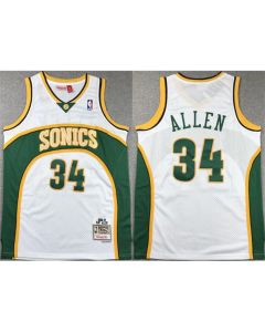 Men's Oklahoma City Thunder #34 Ray Allen White 2006-07 Throwback SuperSonics Stitched Jersey