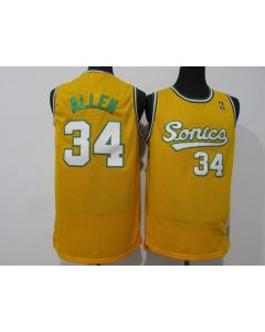Men's Oklahoma City Thunder #34 Ray Allen Yellow Throwback SuperSonics Stitched Jersey