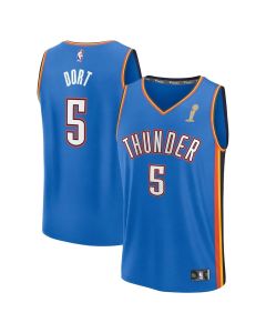 Men's Oklahoma City Thunder #5 Luguentz Dort Blue 2025 NBA Finals Champions Fast Break Replica Player Icon Edition Jersey (Blue)