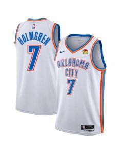 Men's Oklahoma City Thunder #7 Chet Holmgren White Association Edition Stitched Basketball Jersey (White)