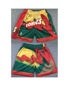 Men's Oklahoma City Thunder Green/Yellow/Red SuperSonics Shorts (Run Small)