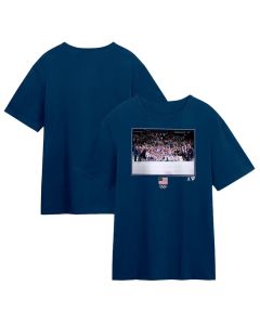 Men's Olympic Hockey Connor Hellebuyck Navy US Gold Medal Save T-Shirt