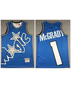 Men's Orlando Magic #1 Tracy McGrady Blue Big Face Stitched Jersey