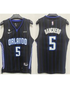 Men's Orlando Magic #5 Paolo Banchero Black With No.6 Patch Icon Edition Stitched Swingman Jersey (Black)
