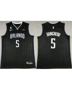 Men's Orlando Magic #5 Paolo Banchero Black With No.6 Patch Icon Edition Stitched Swingman Jersey
