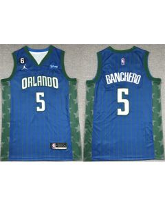 Men's Orlando Magic #5 Paolo Banchero Blue With No.6 Patch Icon Edition Stitched Swingman Jersey (Blue)