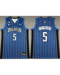 Men's Orlando Magic #5 Paolo Banchero Blue With No.6 Patch Icon Edition Stitched Swingman Jersey