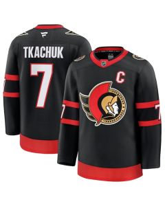 Men's Ottawa Senators #7 Brady Tkachuk Black 2024-25 With C Patch Home Stitched Hockey Jersey
