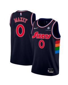 Men's Philadelphia 76ers #0 Tyrese Maxey Navy City Edition Swingman Stitched Jersey