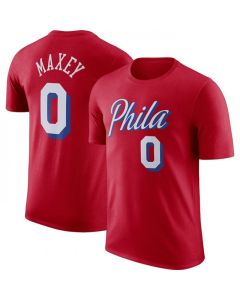 Men's Philadelphia 76ers #0 Tyrese Maxey Red 2022/23 Statement Edition Name & Number T-Shirt