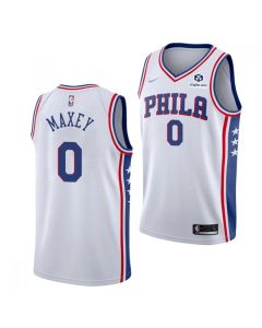 Men's Philadelphia 76ers #0 Tyrese Maxey White 75th Anniversary Association Edition Swingman Stitched Jersey