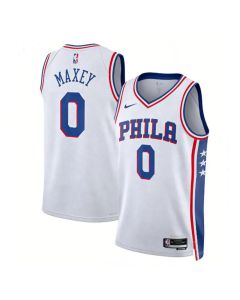 Men's Philadelphia 76ers #0 Tyrese Maxey White Association Edition Stitched Jersey