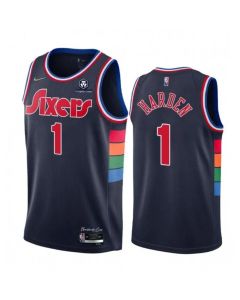 Men's Philadelphia 76ers #1 James Harden Navy City Edition Swingman Stitched Jersey