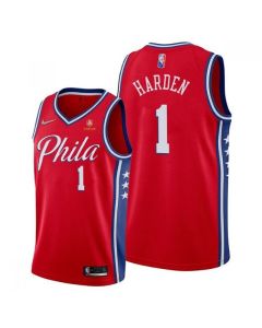 Men's Philadelphia 76ers #1 James Harden Red 75th Anniversary Statement Edition Stitched Jersey