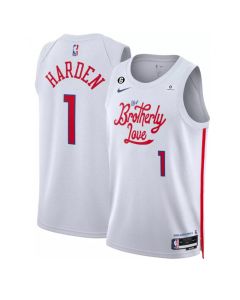 Men's Philadelphia 76ers #1 James Harden White 2022/23 City Edition Stitched Basketball Jersey