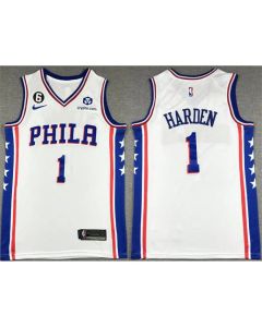 Men's Philadelphia 76ers #1 James Harden White With NO.6 Patch Stitched Jersey