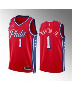 Men's Philadelphia 76ers #1 Kenyon Martin Jr Red Statement Edition Stitched Jersey