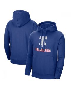 Men's Philadelphia 76ers 2021 Blue City Edition Essential Logo Fleece Pullover Hoodie