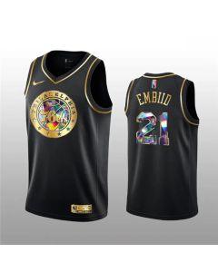 Men's Philadelphia 76ers #21 Joel Embiid 2021/22 Black Golden Edition 75th Anniversary Diamond Logo Stitched Basketball Jersey