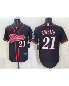 Men's Philadelphia 76ers #21 Joel Embiid Black Cool Base Baseball Jersey (Black)