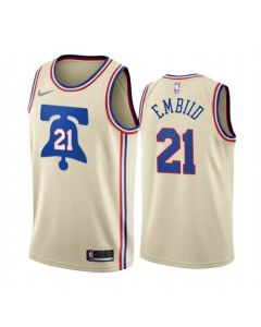 Men's Philadelphia 76ers #21 Joel Embiid Cream Earned Edition Stitched Swingman Jersey