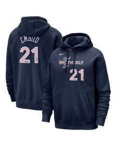 Men's Philadelphia 76ers #21 Joel Embiid Navy 2023/24 City Edition Name & Number Pullover Hoodie
