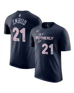 Men's Philadelphia 76ers #21 Joel Embiid Navy 2023/24 City Edition Name & Number T-Shirt