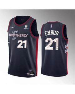 Men's Philadelphia 76ers #21 Joel Embiid Navy 2023/24 City Edition Stitched Basketball Jersey