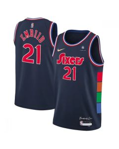 Men's Philadelphia 76ers #21 Joel Embiid Navy Icon Edition 75th Anniversary Stitched Swingman Jersey