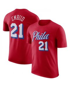 Men's Philadelphia 76ers #21 Joel Embiid Red 2022/23 Statement Edition Name & Number T-Shirt