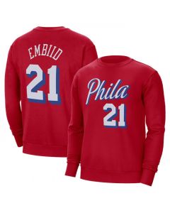 Men's Philadelphia 76ers #21 Joel Embiid Red Long Sleeve T-Shirt