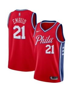 Men's Philadelphia 76ers #21 Joel Embiid Red Statement Edition Stitched Swingman Jersey