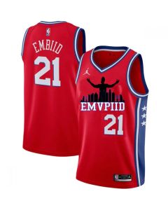 Men's Philadelphia 76ers #21 Joel Embiid Red Stitched Basketball Jersey