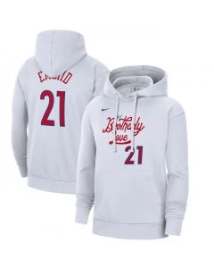 Men's Philadelphia 76ers #21 Joel Embiid White 2022/23 City Edition Name & Number Essential Pullover Hoodie