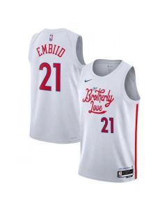 Men's Philadelphia 76ers #21 Joel Embiid White 2022/23 City Edition Stitched Basketball Jersey (White)