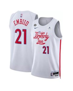 Men's Philadelphia 76ers #21 Joel Embiid White 2022/23 City Edition Stitched Basketball Jersey