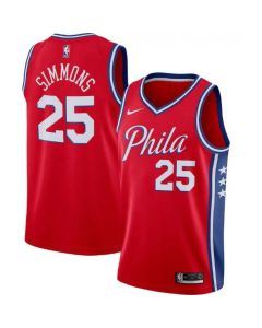 Men's Philadelphia 76ers #25 Ben Simmons Red Statement Edition Stitched Swingman Jersey