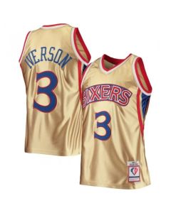 Men's Philadelphia 76ers #3 Allen Iverson 1996-97 Gold 75th Anniversary Classics Swingman Stitched Jersey