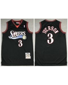 Men's Philadelphia 76ers #3 Allen Iverson 1997-98 Black Throwback Stitched Jersey