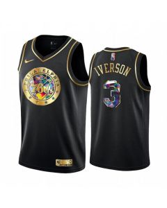 Men's Philadelphia 76ers #3 Allen Iverson 2021/22 Black Golden Edition 75th Anniversary Diamond Logo Stitched Basketball Jersey