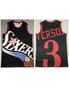 Men's Philadelphia 76ers #3 Allen Iverson Black Big Face Throwback Stitched Jersey