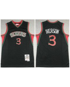 Men's Philadelphia 76ers #3 Allen Iverson Black Throwback Stitched Jersey
