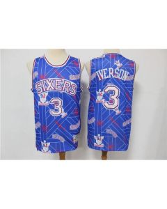 Men's Philadelphia 76ers #3 Allen Iverson Blue Tear Up Pack Hardwood Classics Swingman Stitched Jersey