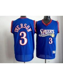 Men's Philadelphia 76ers #3 Allen Iverson Blue Throwback NBA Jersey