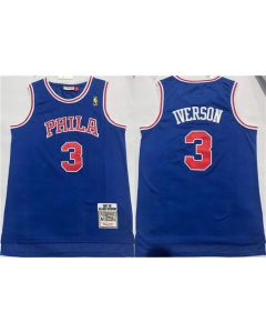 Men's Philadelphia 76ers #3 Allen Iverson Blue Throwback Stitched basketball Jersey
